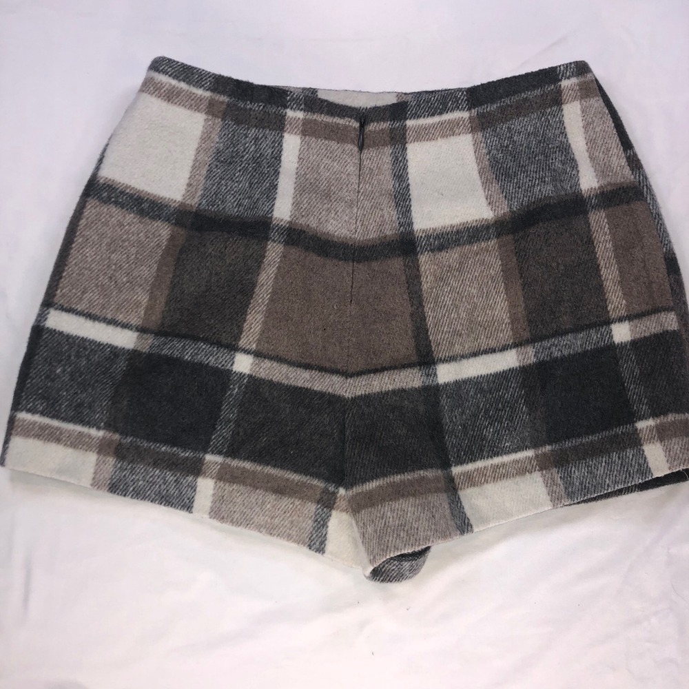 Forever 21 Plaid Wool Blend Skort Grey Brown Button Front Mini Skirt Shorts S - Picture 8 of 10